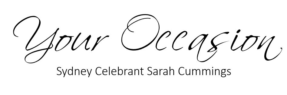 Logo in black cursive writing saying Your Occasion, Sydney Celebrant Sarah Cummings